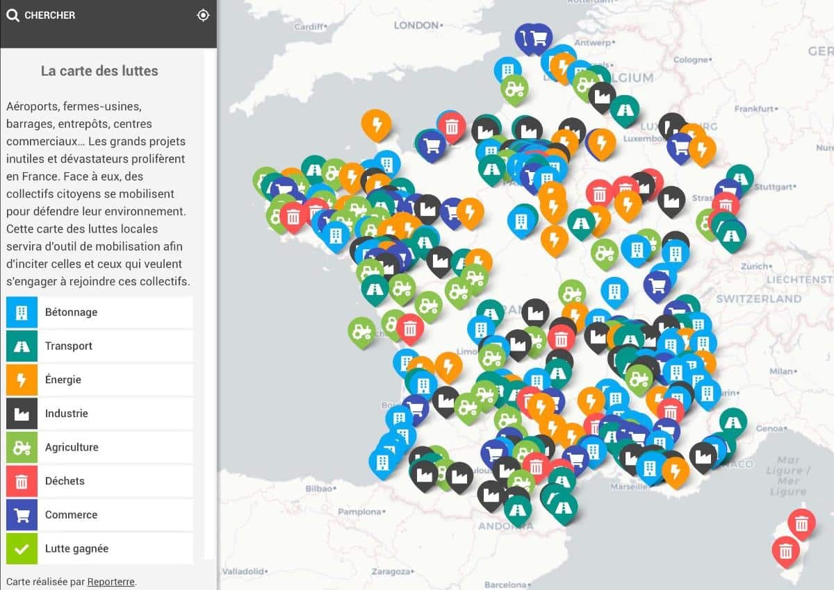 La carte des luttes contre les projets inutiles mise à jour