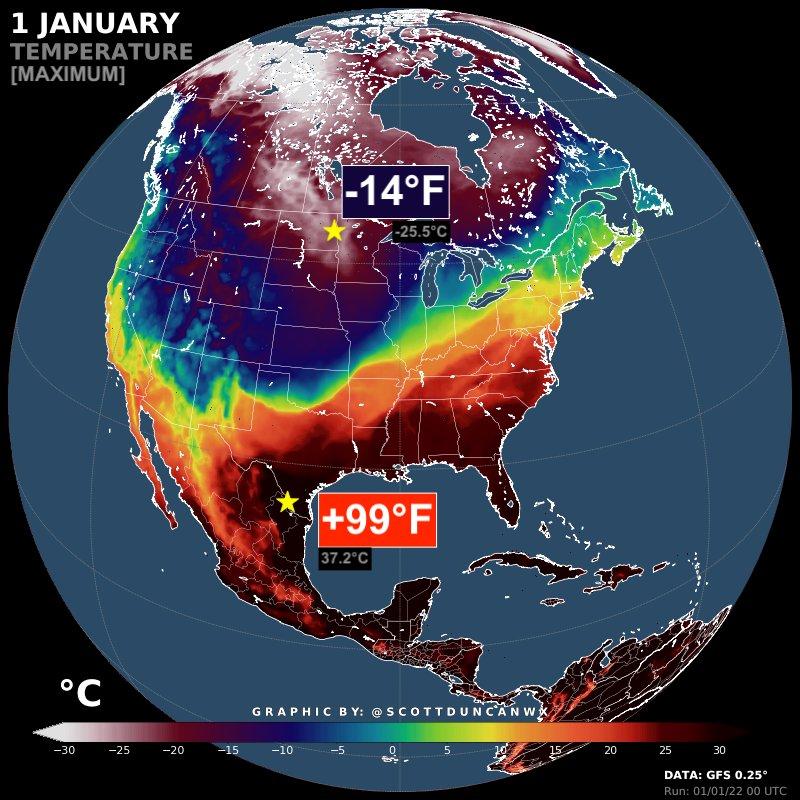 Le grand écart insensé des températures en Amérique du Nord, en une image