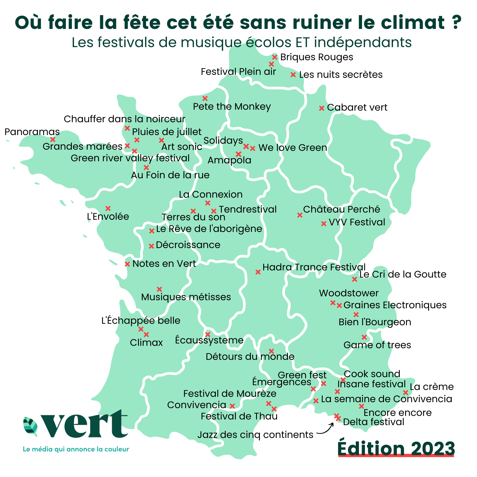 Comment faire la fiesta sans ruiner le climat ? La carte de Vert des festivals écolos et indépendants de 2023