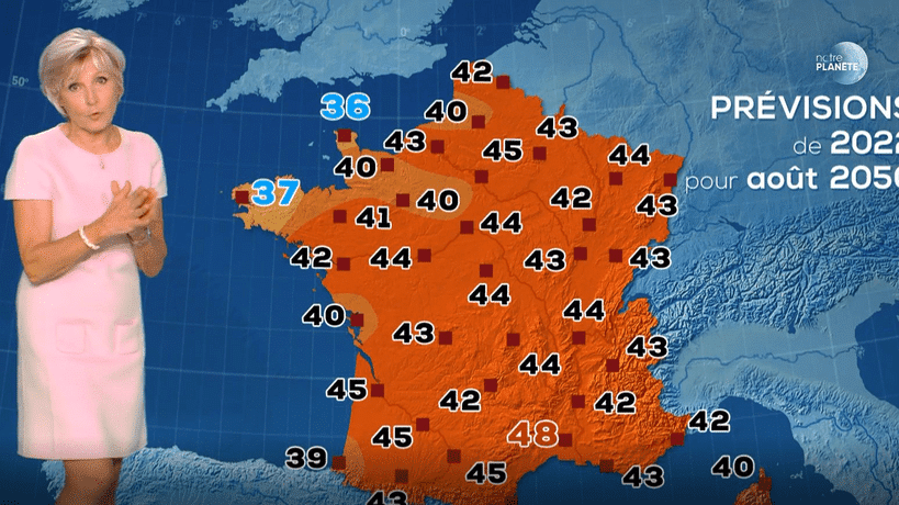 Dépassé par la réalité du climat, le bulletin météo d&rsquo;Évelyne Dhéliat pour l&rsquo;été 2050 devient plus torride encore